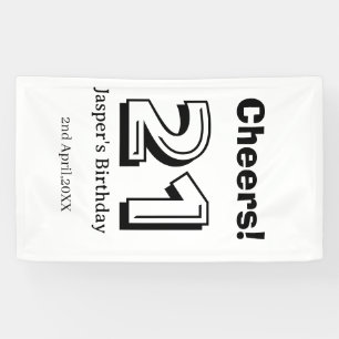 Banderoles Joyeux 21 anniversaire nom en lettre gras cadeaux