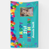Banderoles Joyeux 21e anniversaire Ballons colorés Turquoise (Vertical)
