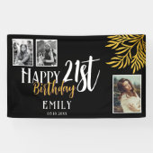Banderoles Joyeux 21e anniversaire Gold Foliage 3 Fond photo (Horizontal)