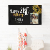 Banderoles Joyeux 21e anniversaire Gold Foliage Fond photo (En situation)
