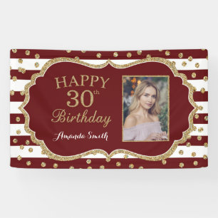Banderoles Joyeux 30e anniversaire Banner Burgundy Gold Photo