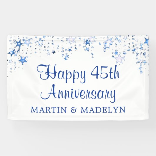 Banderoles Joyeux 45ème Anniversaire Sapphire Blue Stars (Horizontal)