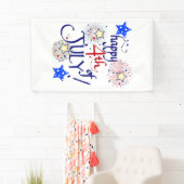 Banderoles Joyeux 4 juillet ! avec feux d'artifice et étoiles (En situation)