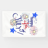 Banderoles Joyeux 4 juillet ! avec feux d'artifice et étoiles (Horizontal)