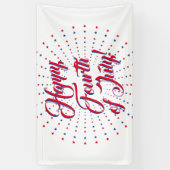 Banderoles Joyeux 4 Juillet script rouge blanc & bleu étoiles (Vertical)