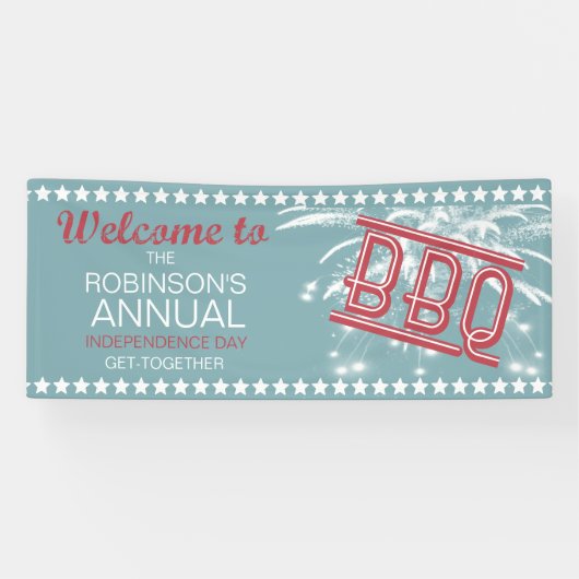 Banderoles Joyeux 4ème Fireworks BBBQ ID185 (Horizontal)