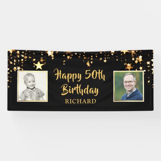 Banderoles Joyeux 50e anniversaire Alors & Maintenant Photos (Horizontal)