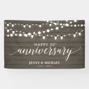 Banderoles Joyeux 50e anniversaire de mariage en bois rustiqu