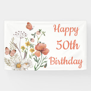 Banderoles Joyeux 50e Anniversaire Fleurs Sauvages Personnali