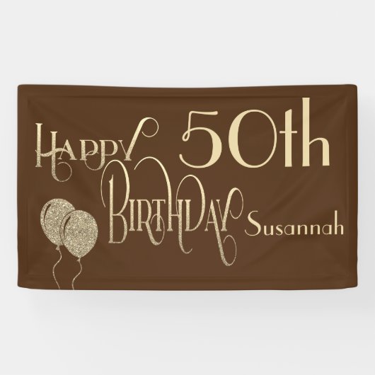 Banderoles Joyeux 50e anniversaire Nom Gold Texte Brown (Horizontal)