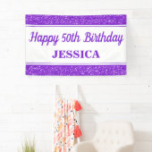 Banderoles Joyeux 50e anniversaire Parties scintillant violet (En situation)