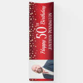 Banderoles Joyeux 50e anniversaire rouge avec Confetti One Ph (Vertical)