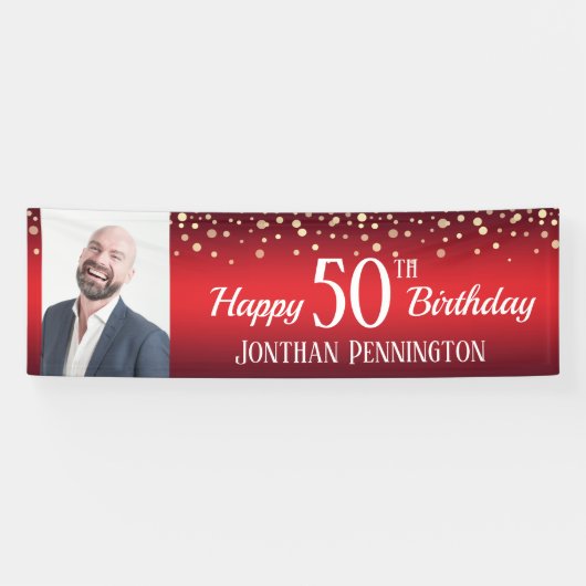 Banderoles Joyeux 50e anniversaire rouge avec Confetti One Ph (Horizontal)