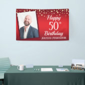 Banderoles Joyeux 50e anniversaire rouge avec Confetti une ph (Salon professionnel)