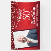 Banderoles Joyeux 50e anniversaire rouge avec Confetti une ph (Vertical)
