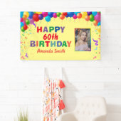 Banderoles Joyeux 60e anniversaire Ballons colorés Jaune (En situation)
