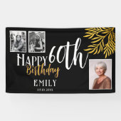 Banderoles Joyeux 60e Anniversaire Feuillage Doré 3 Photo Fon (Horizontal)