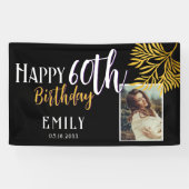 Banderoles Joyeux 60e anniversaire Gold Foliage Fond photo (Horizontal)