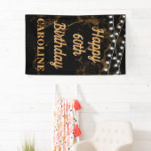 Banderoles Joyeux 60e anniversaire Lumières Or Noir Vertical (En situation)