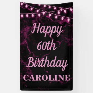 Banderoles Joyeux 60e anniversaire rose lumières noir