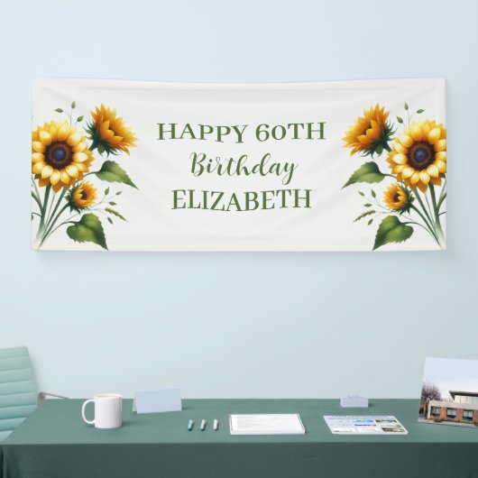 Banderoles Joyeux 60e anniversaire Tournesols Fleurs Jaunes (Salon professionnel)