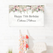 Banderoles Joyeux 75e anniversaire Feminine Rose Roses Floral (En situation)