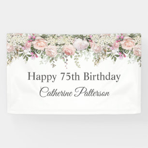 Banderoles Joyeux 75e anniversaire Feminine Rose Roses Floral