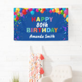 Banderoles Joyeux 80e anniversaire Ballons colorés Bleu (En situation)