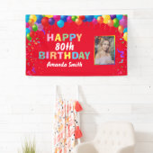 Banderoles Joyeux 80e anniversaire Ballons colorés Rouge (En situation)