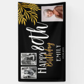 Banderoles Joyeux 80e Anniversaire Fond avec Feuillage Doré e (Vertical)