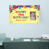 Banderoles Joyeux 90e anniversaire Ballons colorés Jaune (Salon professionnel)