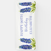 Banderoles Joyeux 90e anniversaire Bluebonnets Fleurs bleues (Vertical)