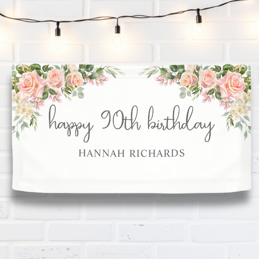Banderoles Joyeux 90e anniversaire Peach rose floral