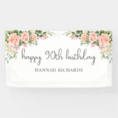 Banderoles Joyeux 90e anniversaire Peach rose floral (Horizontal)
