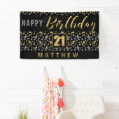 Banderoles Joyeux anniversaire 21 avec nom Noir et Or (En situation)