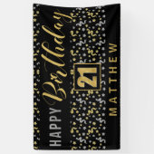 Banderoles Joyeux anniversaire 21 avec nom Noir et Or (Vertical)