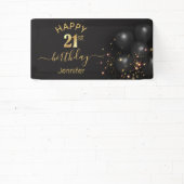 Banderoles joyeux anniversaire 21 or ballons noirs confetti (Insitu)