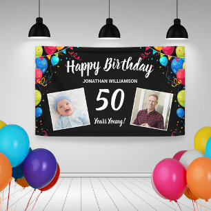 Banderoles Joyeux Anniversaire, 2 Photos, Tout Âge, Ballons A