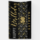 Banderoles Joyeux anniversaire 50 avec nom Noir et Or (Vertical)