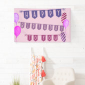 Banderoles Joyeux anniversaire à vous Bunting rose et ballons (En situation)