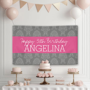 Banderoles Joyeux anniversaire avec Grey tendance et Damask r
