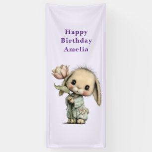 Banderoles Joyeux Anniversaire avec un Lapin Mignon Tenant un