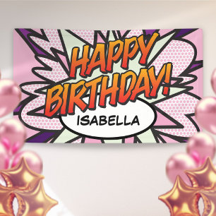 Banderoles Joyeux Anniversaire Bande Dessinée Pop Art Rose