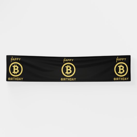 Banderoles Joyeux Anniversaire Bitcoin Gold 2.5x12 Vinyle (Horizontal)