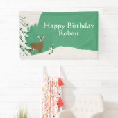 Banderoles Joyeux Anniversaire Brown Doe Cerf Pine Vert Neige (En situation)