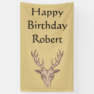 Banderoles Joyeux anniversaire Buck Deer Head Antlers Tan