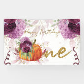 Banderoles Joyeux anniversaire Citrouille Bourgogne Fleurs (Horizontal)