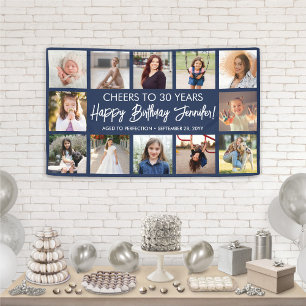 Banderoles Joyeux Anniversaire Collage Photo Moderne Bleu Nui