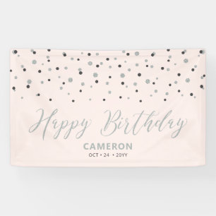 Banderoles Joyeux Anniversaire Confettis Hexagone Argent & Ro