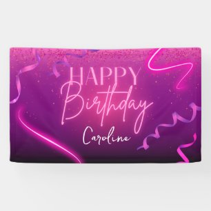 Banderoles Joyeux anniversaire de Confetti Neon violet rose